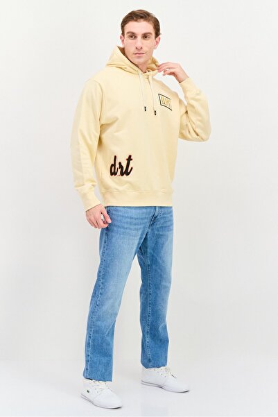 DRT Men Hood With Drawstring Long Sleeve Brand Logo Sweatshirts, Cream