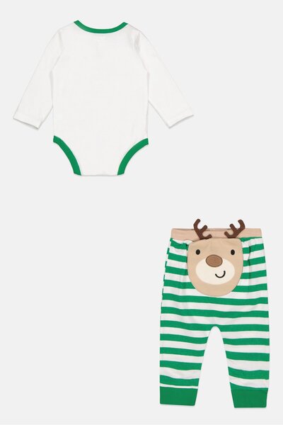 KOALA KIDS Toddlers Boy 2 Pieces Stripe Bodysuit And Pajama Set, Green Combo
