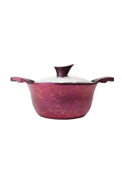 Akdeniz Ametist 18 Cm Bakalit Kulplu Cam Kapaklı Derin Döküm Tencere