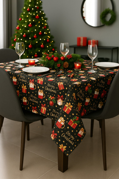 Soft Kare New Year Themed Linen Textured Liquid-Proof Tablecloth – Stylish and Durable