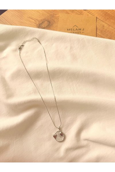 Melanj Craft Enamel Heart Sun Symbol Steel Necklace - Silver