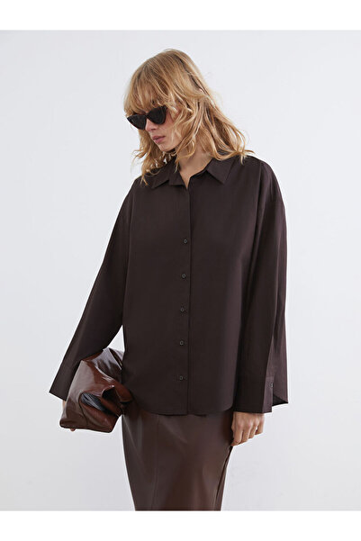 LC Waikiki Καφέ Γυναικείο Πουκάμισο από Ποπλίνα