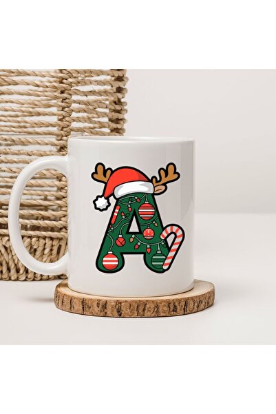 kubdekor Letter a New Year's Christmas Themed Gift Mug Cup