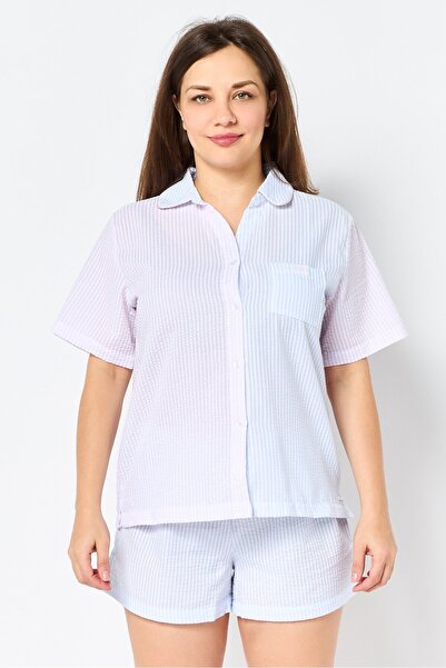 Rae dunn Women 2 Pieces Stripe Shirt And Shorts Pyjama Set, Multicolor