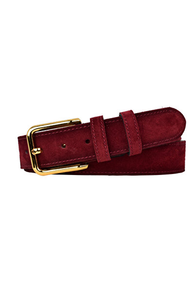 GoDeri 100% Genuine Leather, Gold Buckle 4 cm Burgundy Suede Women's Belt; Jeans, Sports Belt=Suede.76.Burgundy