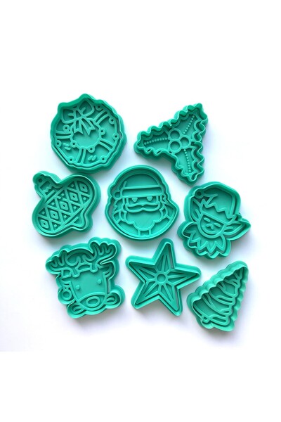 Craftelle 8-Piece New Year's Luxury Cookie Mold Set |   Santa Claus, Deer, El...
