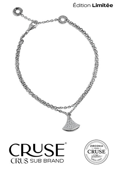 Cruse 925 Ayar Gümüş Gecenin Parıltısı Çift Zincir Bileklik 18K Beyaz Altın K...