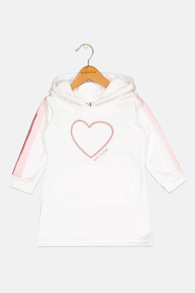Body Glove Toddlers Girl Brand Logo Hooded Dress, White Combo