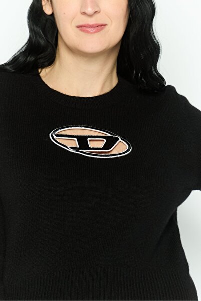 Diesel Women Crew Neck Embroidered Logo Long Sleeve Sweater, Black