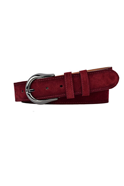 GoDeri 100% Genuine Leather, 4 cm Burgundy Suede Women's Belt with Nickel Buckle; Jeans, Sports Belt=Suede.70.Burgundysü