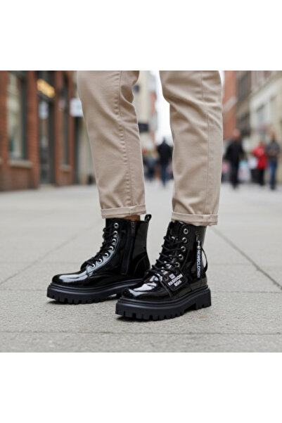 PATİK BEBE Cizme cu fermoar din piele neagră pentru fetiță