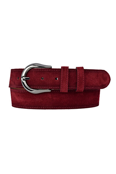 GoDeri 100% Genuine Leather, 4 cm Burgundy Suede Women's Belt with Nickel Buckle; Jeans, Sports Belt=Suede.70.Burgundysü
