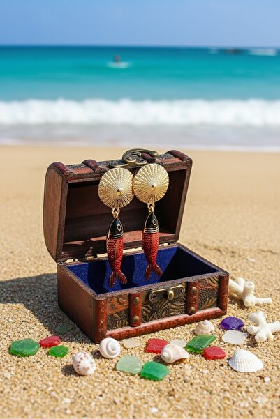 Dorvina Brass Women's Earrings with Dangling Zircon Stones Red Black Fish Model Gold |   Stylish and Durable Jewelry