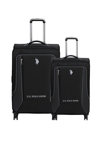U.S. Polo Assn. 2'li Valiz Seti Orta ve Kabin Boy Lüx Kumaş Valiz Siyah 24020