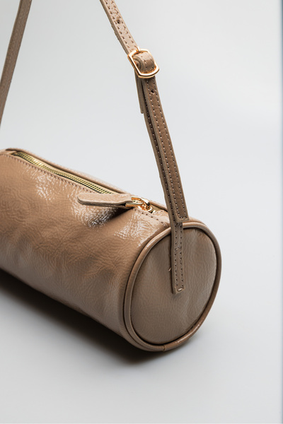 Shkup Mink Cylinder Model Zipper Closure Women's Hand and Shoulder Bag