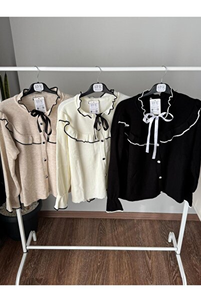 RFK Butik Women's Skirt Top with Bow Detail Pinterest Hijab Cardigan - Black