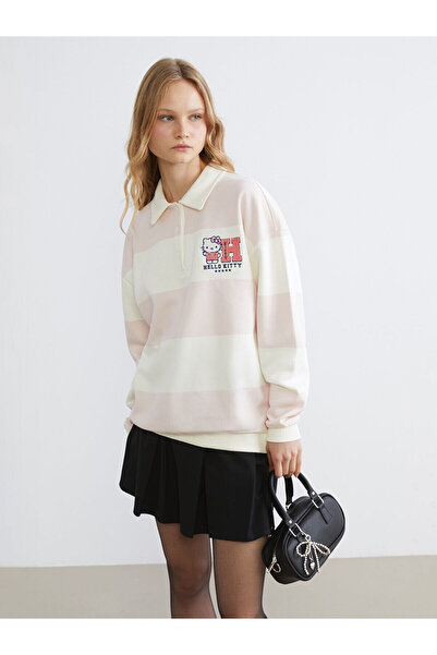 LC Waikiki Seray Yeni Sezon Polo Yaka Hello Kitty Nakışlı Kadın Kalın Sweatshirt