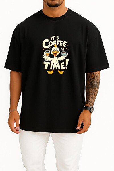 Bahriyeli Collection قصة فضفاضة وقت القهوة - تي شيرت It's Coffee Time Chest B...
