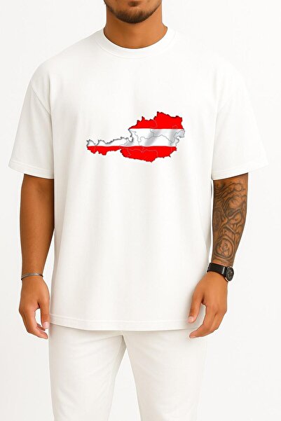 Bahriyeli Collection Oversized Austria Map Chest Printed Unisex T-Shirt