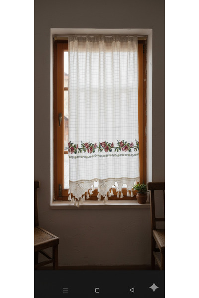 PAZARSEN Authentic Red Cross-Stitch Hand-Laced Linen Sunshade Curtain