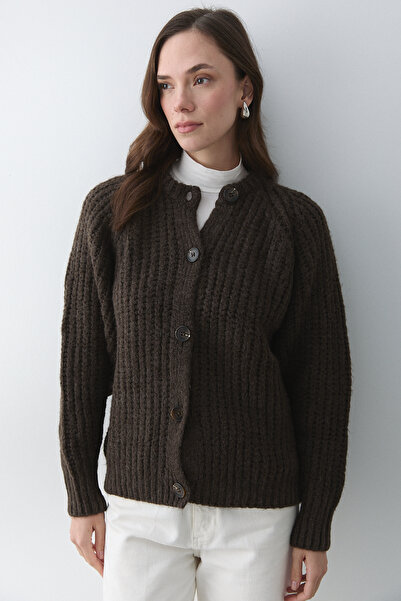 Laluvia Brown Melange 5 Button Cardigan - 251061