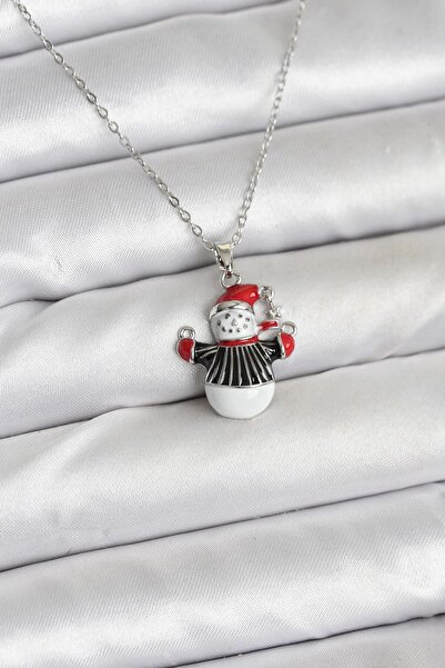 Skygo قلادة نسائية من الفولاذ 316L بلون فضي مع شكل رجل الثلج - تصميم عيد المي...