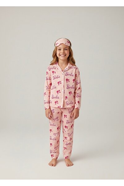 Beka Kids Patterned Long Sleeve Buttoned Front Shirt Collar Girls' Pajama Set 100% Cotton and Glasses