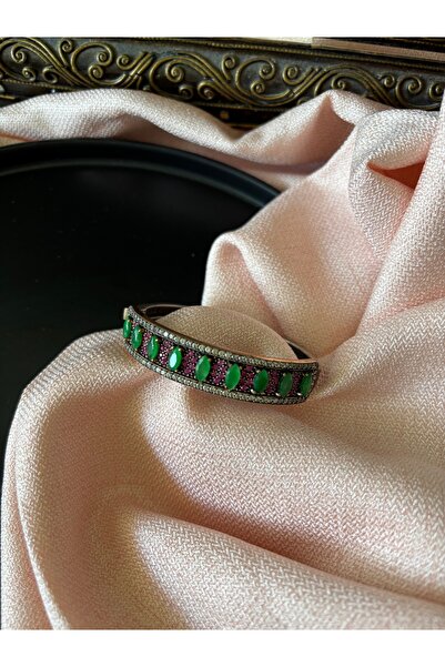 GÜMÜŞ ve bronz yakut ve zümrüt taşlarından otantik tasarım etnik kelepçe bilezik