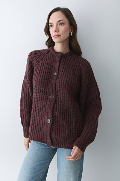 Laluvia Burgundy 5 Button Cardigan - 251061