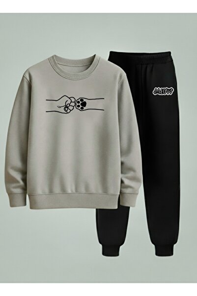 LORVEX Children's Sweatshirt - Tracksuit Set Crew Neck Cat Friendship B Print...