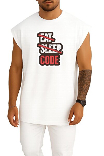 Bahriyeli Collection Oversized Eat Sleep Code Only Software Developer - Programmer Chest Printed T-Shirt
