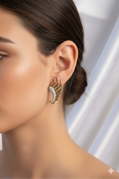 Dorvina Brass Women's Earrings Gold Color Zircon Stone Wing Model |   Stylish and Durable Jewelry, Accessory