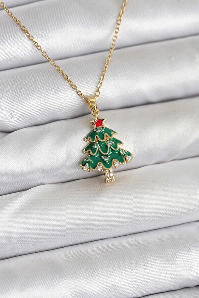 Skygo قلادة نسائية من الفولاذ 316L بلون ذهبي على شكل شجرة الصنوبر - TJ-BKO10720