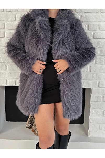 RFK Butik Palton de blană Lolita cu textura moale pentru femei - afumat