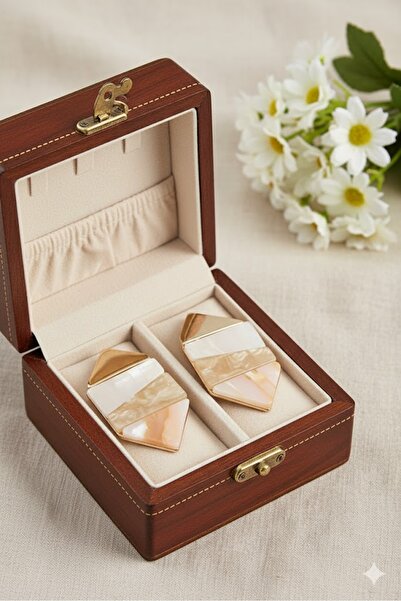 Dorvina Brass Women's Earrings Marble Pattern Vintage Geometric Model Gold Color |   Stylish and Durable Jewelry, Accessory