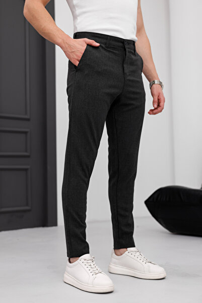 MODAMESTO Men's Anthracite Slim Fit Stretch Fabric Fabric Trousers