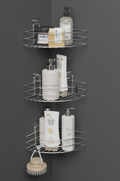 Hill Homes Αυτοκόλλητο μεταλλικό γωνιακό σετ μπάνιου 3 τεμαχίων, θήκη σαμπουά...