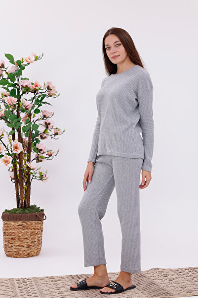 BLACKMORE Women's Grey Interlock Winter Cotton Long Sleeve Pajamas Set