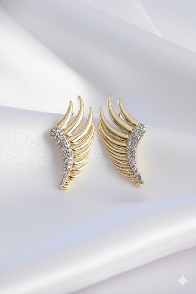Dorvina Brass Women's Earrings Gold Color Zircon Stone Wing Model |   Stylish and Durable Jewelry, Accessory
