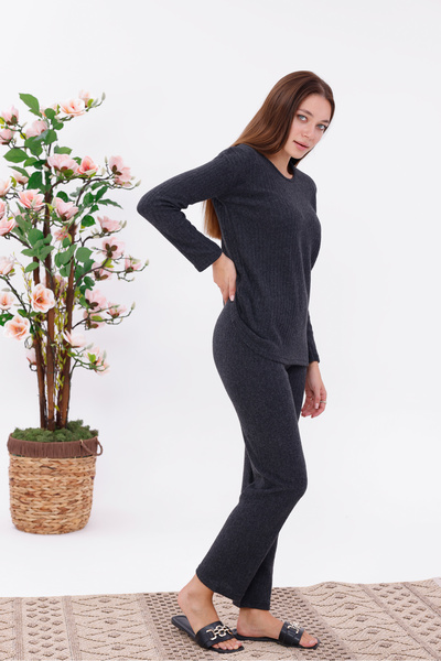 BLACKMORE Women's Anthracite Interlock Winter Cotton Long Sleeve Pajama Set