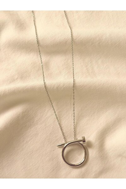 Melanj Craft Studded Round Steel Necklace - Silver