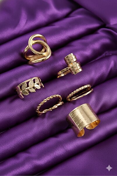 Dorvina Brass Women's Ring Combination Set Leaf Model Gold Color |   Stylish and Durable Jewelry, Accessory