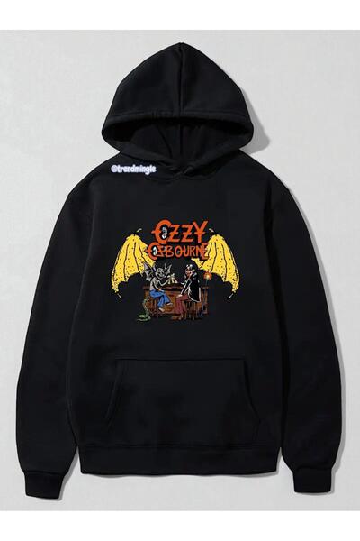 DEEFWEAR Hanorac negru Ozzy Osbourne Retro cu imprimeu supradimensionat Hanor...