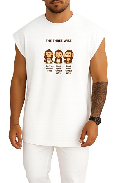 Bahriyeli Collection Oversized the Three Wise 3 Monkeys Chest Printed Tank Top