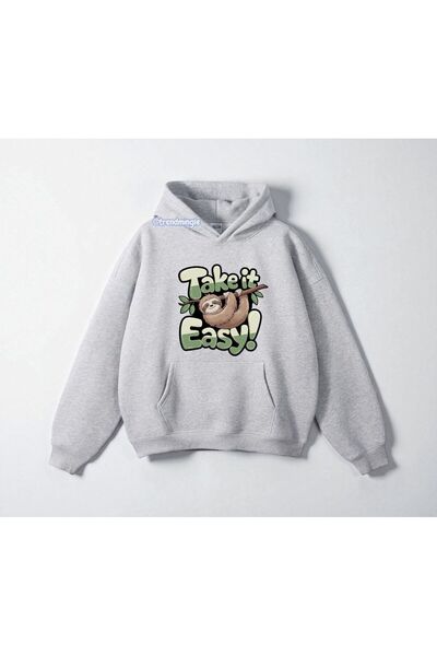 DEEFWEAR Hanorac gri Take IT Easy Sloth cu imprimeu supradimensionat Hanorac ...