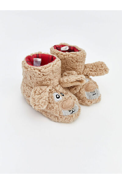 LC Waikiki Beige Plush Boys' Home Boots with Dog Figure