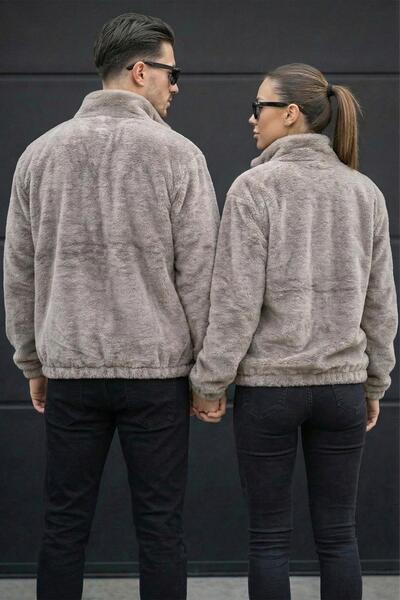 Delpino Unisex Women Men Lover Plush Half Oversized Coat Jacket