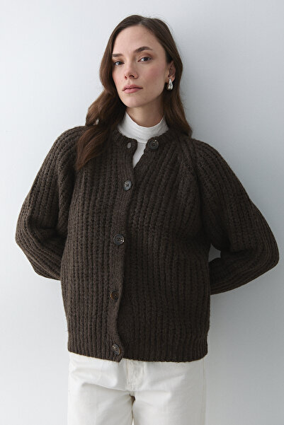 Laluvia Brown Melange 5 Button Cardigan - 251061