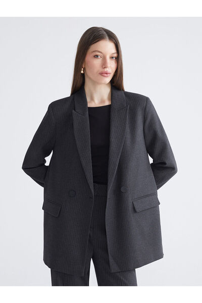 LC Waikiki Peak New Season Double-Breasted Collar Striped Women's Blazer Jacket