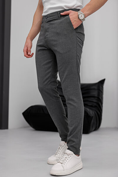 MODAMESTO Men's Smoked Slim Fit Stretch Fabric Fabric Trousers